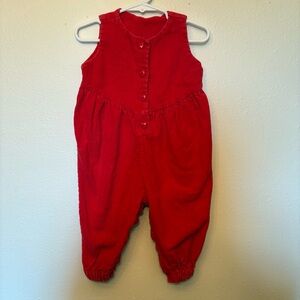 Vintage Red Corduroy Bubble Romper Kids Overalls Size 18 Months